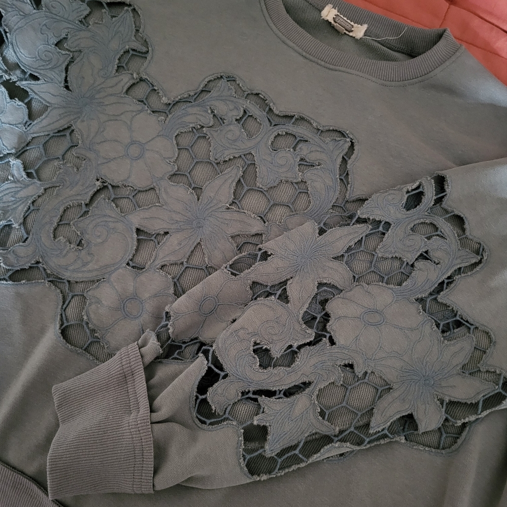 Elegant Dusty Olive Lace Detail Women's Sweater.